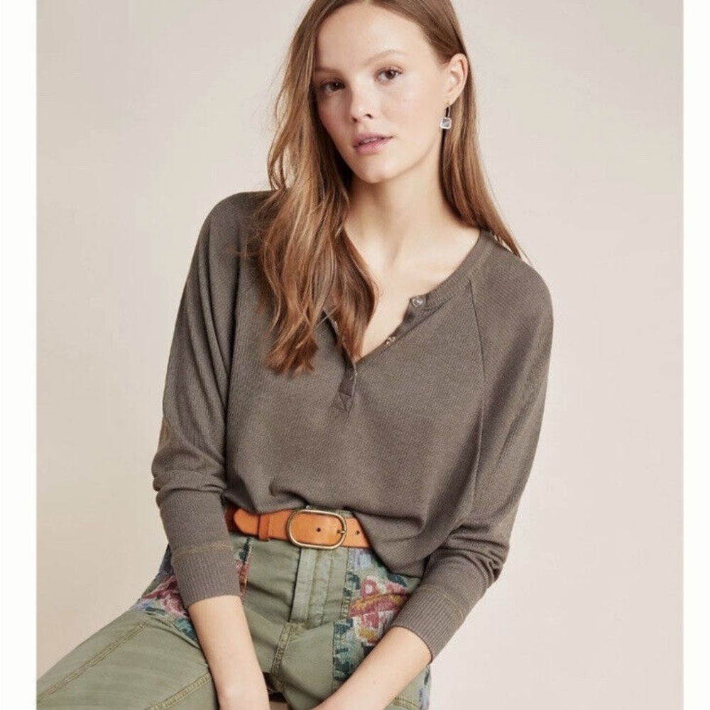 Anthropologie Women's Henrietta Henley Ribbed Top